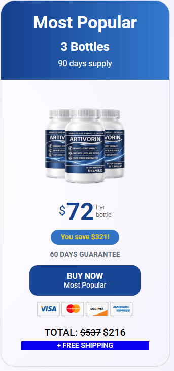 Artivorin 3 bottle most popular package with free shipping and 60-day guarantee